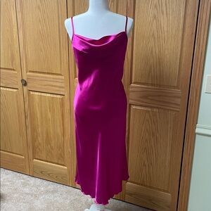 bebe Fuchsia Satin Cowl-Neck Midi Slip Dress